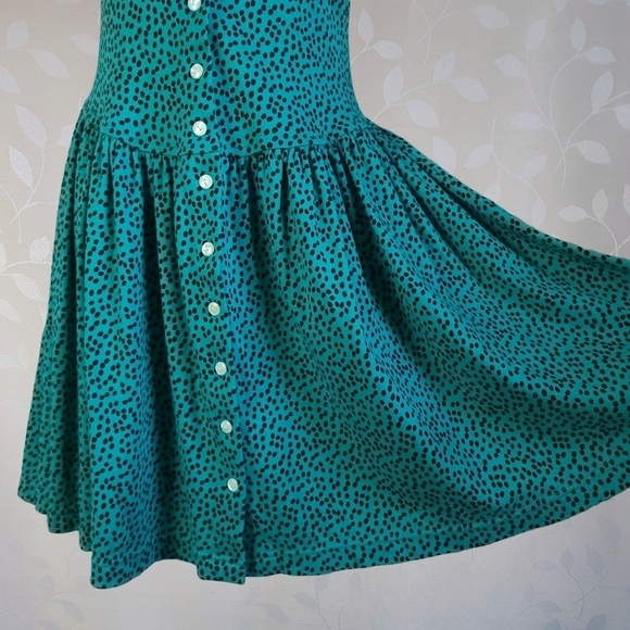 Vintage 90s South Beach Teal Black Polka Dot Cutout Back Button Front Mini Dress - Picture 6 of 15